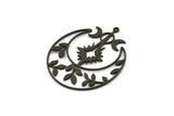 Black Moon Charm, 2 Oxidized Black Brass Crescent Moon And Pole Star Shaped Charms With 1 Loop (41x35x0.80mm) SMP0018 A2614