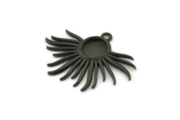 Black Sun Charm, 2 Oxidized Black Brass Sunshine Charm Pendants With 1 Loop, Earrings - Pad Size 8mm (33x25mm) N0753