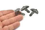 Siyah Mantar Tılsımı, 1 Halkalı 6 Oksitlenmiş Siyah Pirinç Mantar Tılsımı, Tılsım Kolye Uçları (32x28x0,60 mm) A4772