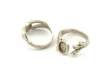 Silver Ring Setting, Antique Silver Plated Brass Adjustable Rings With 1 Stone Settings - Pad Size 6x8mm N2554 H1621