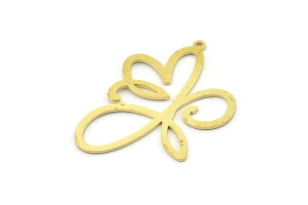Brass Flower Charm, Raw Brass Dangle Pendants, Flower Earrings With 1 Loop (40x30x0.80mm) SMP1570
