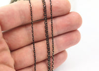 Black Soldered Chain, Raw Brass Faceted Soldered Cable Chain (1.2x2mm) Z182