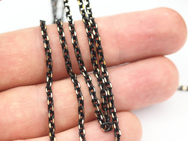Flat Cable Chain, 50 Meters - 165 Feet (3.6x2.7mm) Black Antique Brass Faceted Soldered Flat Cable Chain -  Z067