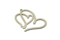 Steel Heart Charm, Stainless Steel Heart Charms With 1 Loop, Heart Earrings, Pendants (38x26x0.80mm) SMP1619