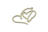 Steel Heart Charm, Stainless Steel Heart Charms With 1 Loop, Heart Earrings, Pendants (38x26x0.80mm) SMP1619