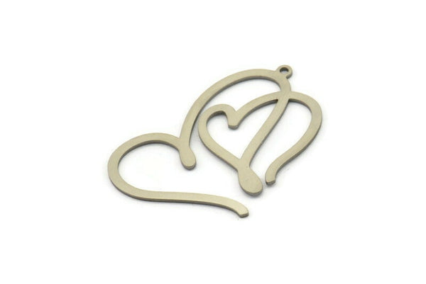 Steel Heart Charm, Stainless Steel Heart Charms With 1 Loop, Heart Earrings, Pendants (38x26x0.80mm) SMP1619
