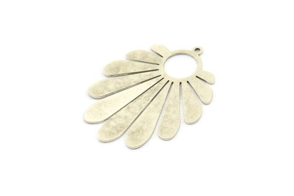 Silver Flower Charm, 2 Antique Silver Plated Brass Flower Charms With 1 Loop, Findings (36x28x0.60mm) SMP0649 A5280