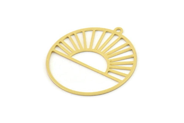 Gold Round Charm, 4 Gold Plated Brass Rising Sun Patterned Round Shaped Charms With 1 Loop, Charm Pendants (33x30.5x0.60mm) A5173 H1034