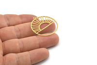 Gold Round Charm, 4 Gold Plated Brass Rising Sun Patterned Round Shaped Charms With 1 Loop, Charm Pendants (33x30.5x0.60mm) A5173 H1034