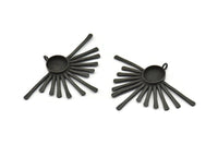 Siyah Güneş Tılsımı, 1 Halkalı Oksitlenmiş Siyah Pirinç Güneş Tılsımı, Kolye Uçları - Ped Boyutu 10 mm (50x35x1,5 mm) N1217