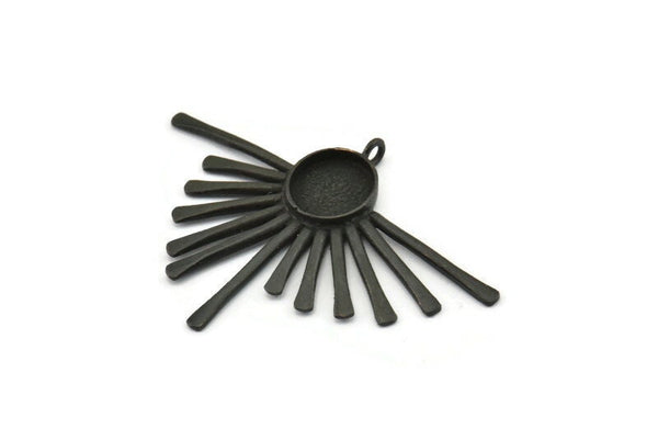 Siyah Güneş Tılsımı, 1 Halkalı Oksitlenmiş Siyah Pirinç Güneş Tılsımı, Kolye Uçları - Ped Boyutu 10 mm (50x35x1,5 mm) N1217