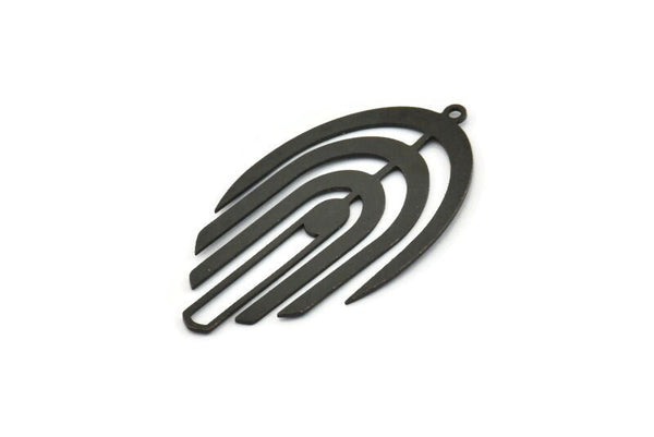 Siyah Saçaklı Charm, 1 Döngülü 4 Oksitlenmiş Siyah Pirinç Saçaklı Charm (43,5x24x0,60 mm) A6726