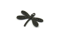 Black Dragonfly Charm, 6 Oxidized Black Brass Dragonfly Charms With 1 Loop, Pendants, Findings (22x16mm) N1208