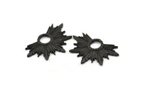 Black Badge Charm, 2 Oxidized Black Brass Rosette Charm Pendants, Earrings, Findings (33x22mm) N0760
