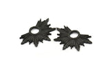 Black Badge Charm, 2 Oxidized Black Brass Rosette Charm Pendants, Earrings, Findings (33x22mm) N0760