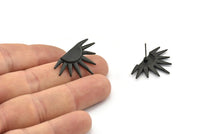Black Sun Earring, 2 Oxidized Black Brass Sun Stud Earrings (19x29mm) N0963