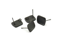 Siyah Dikdörtgen Küpe, 1 Halkalı 4 Oksitlenmiş Siyah Pirinç Dikdörtgen Küpe (13x11 mm) N1219