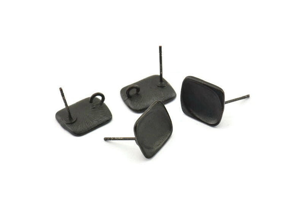 Siyah Dikdörtgen Küpe, 1 Halkalı 4 Oksitlenmiş Siyah Pirinç Dikdörtgen Küpe (13x11 mm) N1219