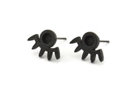 Siyah Göz Küpe, 6 Oksitlenmiş Siyah Pirinç Göz Küpe - Taş Yerleştirme - Ped Boyutu 4 mm (16x11x1,5 mm) N1302