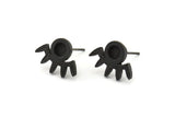 Siyah Göz Küpe, 6 Oksitlenmiş Siyah Pirinç Göz Küpe - Taş Yerleştirme - Ped Boyutu 4 mm (16x11x1,5 mm) N1302