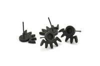Siyah Göz Küpe, 6 Oksitlenmiş Siyah Pirinç Göz Küpe - Taş Yerleştirme - Ped Boyutu 4 mm (16x11x1,5 mm) N1302