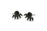 Siyah Göz Küpe, 6 Oksitlenmiş Siyah Pirinç Göz Küpe - Taş Yerleştirme - Ped Boyutu 4 mm (16x11x1,5 mm) N1302