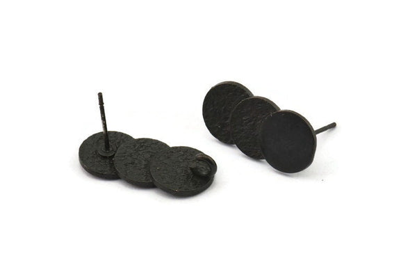 Siyah Yuvarlak Küpe, 1 Halkalı 2 Oksitlenmiş Siyah Pirinç Daire Küpe (21x10mm) N1782