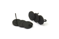 Siyah Yuvarlak Küpe, 1 Halkalı 2 Oksitlenmiş Siyah Pirinç Daire Küpe (21x10mm) N1782