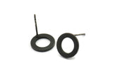 Black Round Earring, 8 Oxidized Black Brass Round Earring Posts, Pendants, Findings (10x1mm) E341