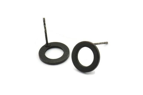 Black Round Earring, 8 Oxidized Black Brass Round Earring Posts, Pendants, Findings (10x1mm) E341