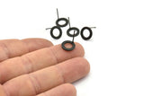 Black Round Earring, 8 Oxidized Black Brass Round Earring Posts, Pendants, Findings (10x1mm) E341