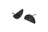 Black Moon Earring, 6 Oxidized Black Brass Semi Circle Stud Earrings With 1 Hole (15x7.5x1.2mm) D1365 A1775 H0293