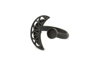 Black Ring Setting, Oxidized Black Brass Moon And Planet Ring With 1 Stone Setting - Pad Size 6mm N1273
