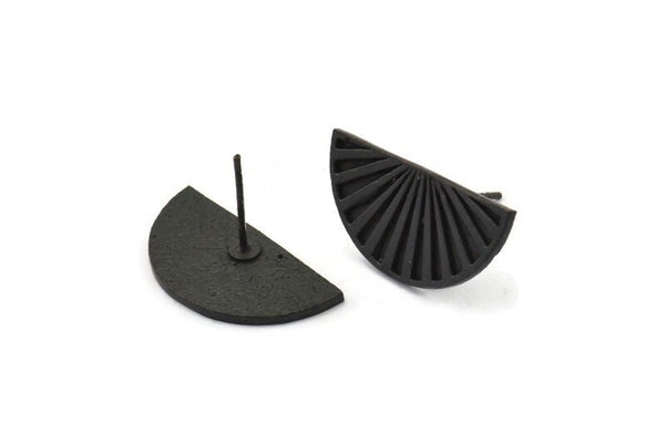 Yarım Daire Küpe, 2 Oksitlenmiş Siyah Pirinç Yarım Ay Küpe (22x11x1,2 mm) N1330