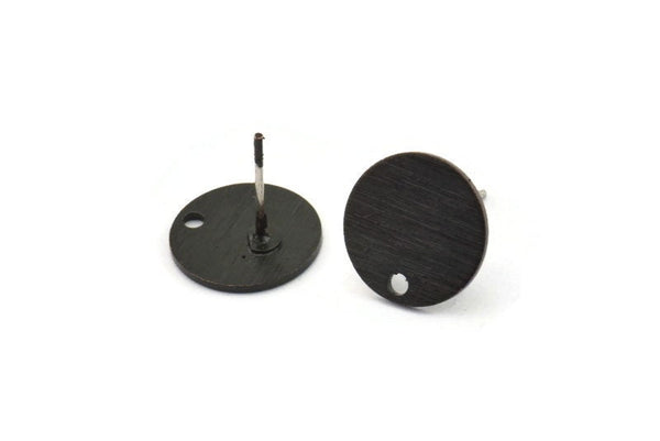 Black Round Earring, 6 Textured Oxidized Black Brass Round Earring Studs (12x0.80mm) M337 A1552 Q1054