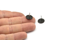Black Round Earring, 6 Textured Oxidized Black Brass Round Earring Studs (12x0.80mm) M337 A1552 Q1054