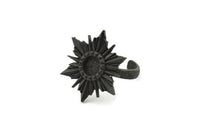 Black Ring Settings, 2 Oxidized Black Brass Badge Ring With 1 Stone Setting - Pad Size 6mm N0839