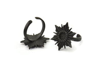 Black Ring Settings, 2 Oxidized Black Brass Badge Ring With 1 Stone Setting - Pad Size 6mm N0839