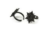 Black Ring Settings, 2 Oxidized Black Brass Badge Ring With 1 Stone Setting - Pad Size 6mm N0839