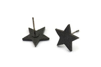 Siyah Yıldız Küpe, 4 Oksitlenmiş Siyah Pirinç Yıldız Küpe (15x1,5 mm) N1613