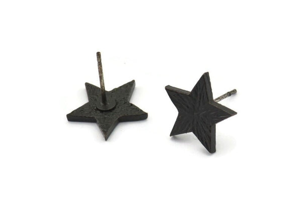 Siyah Yıldız Küpe, 4 Oksitlenmiş Siyah Pirinç Yıldız Küpe (15x1,5 mm) N1613