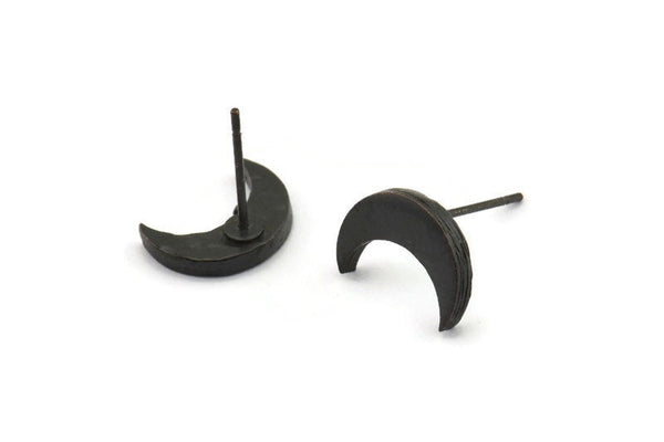 Siyah Ay Küpe, 4 Oksitlenmiş Siyah Pirinç Hilal Küpe (12x4x2mm) N1588