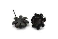 Siyah Çiçek Küpe, 1 Halkalı 2 Oksitlenmiş Siyah Pirinç Çiçek Küpe (18 mm) N1192