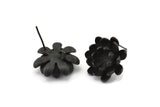 Siyah Çiçek Küpe, 1 Halkalı 2 Oksitlenmiş Siyah Pirinç Çiçek Küpe (18 mm) N1192