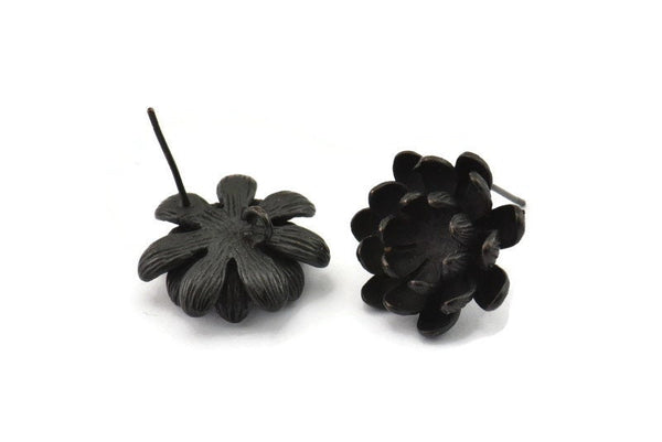 Siyah Çiçek Küpe, 1 Halkalı 2 Oksitlenmiş Siyah Pirinç Çiçek Küpe (18 mm) N1192