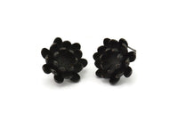 Siyah Çiçek Küpe, 1 Halkalı 2 Oksitlenmiş Siyah Pirinç Çiçek Küpe (18 mm) N1192