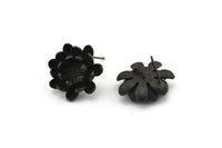 Siyah Çiçek Küpe, 1 Halkalı 2 Oksitlenmiş Siyah Pirinç Çiçek Küpe (18 mm) N1192