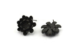 Siyah Çiçek Küpe, 1 Halkalı 2 Oksitlenmiş Siyah Pirinç Çiçek Küpe (18 mm) N1192