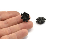 Siyah Çiçek Küpe, 1 Halkalı 2 Oksitlenmiş Siyah Pirinç Çiçek Küpe (18 mm) N1192