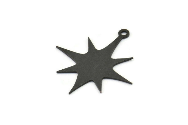 Star Pole Star Charm, 12 Oxidized Black, Silver Charms, Black Pole Star Charms With 1 Loop (26x24x0.60mm) A4017